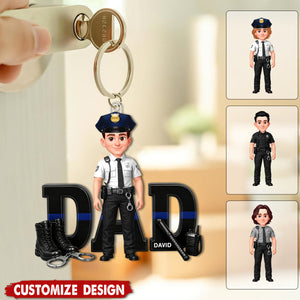 Proud American Police Officer Dad - Personalized Acrylic Keychain - Father's Day Gift For Dad