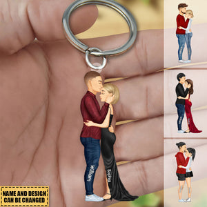 Personalized Hugging Couple Keychain - Gift For Couple - V2
