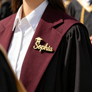 Custom Name with Graduation Hat Lapel Pin, Personalised Graduation Celebration Gift