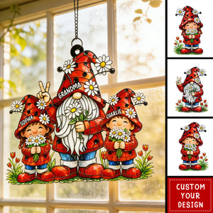 Grandma Grandkids Daisy Flowers - Personalized Window Hanging Suncatcher Ornament - Gift For Grandma