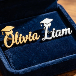 Custom Name with Graduation Hat Lapel Pin, Personalised Graduation Celebration Gift