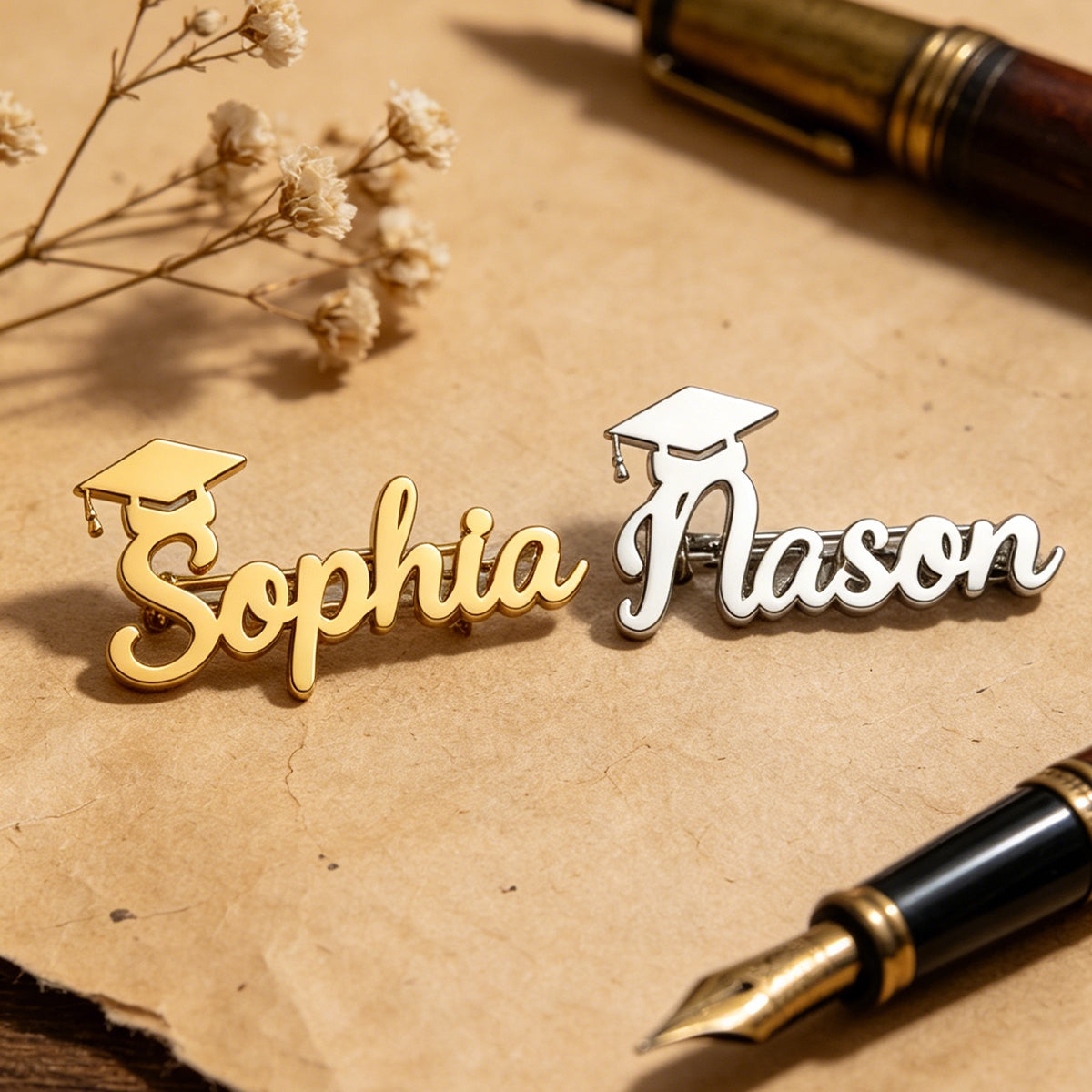 Custom Name with Graduation Hat Lapel Pin, Personalised Graduation Celebration Gift