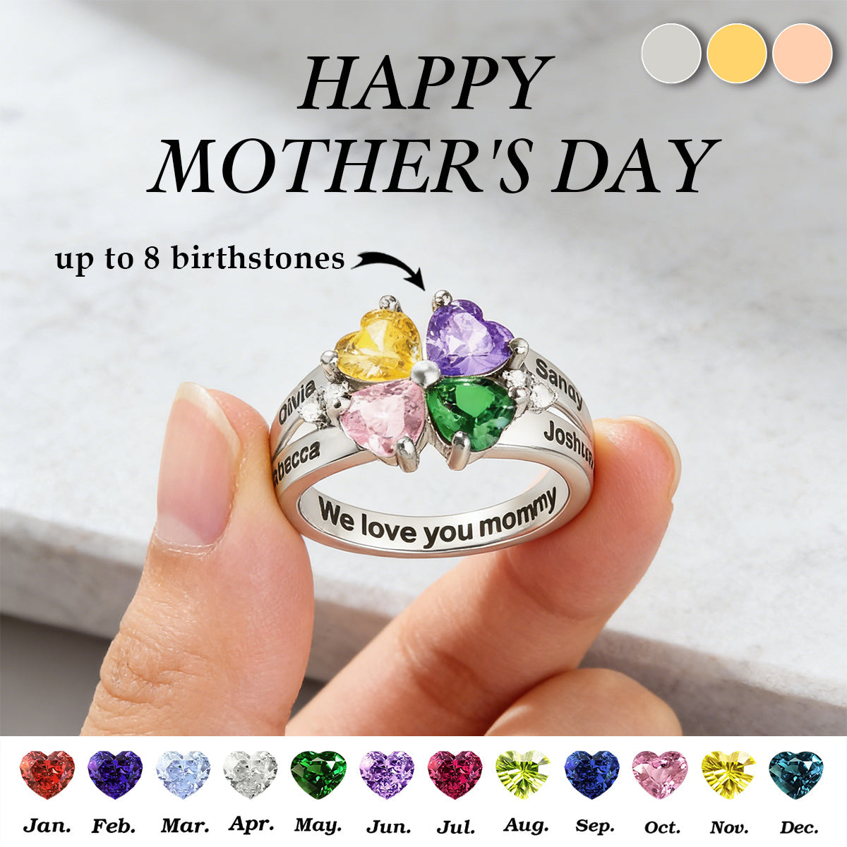 Personalized Birthstones Rings-Mother's Day Gift