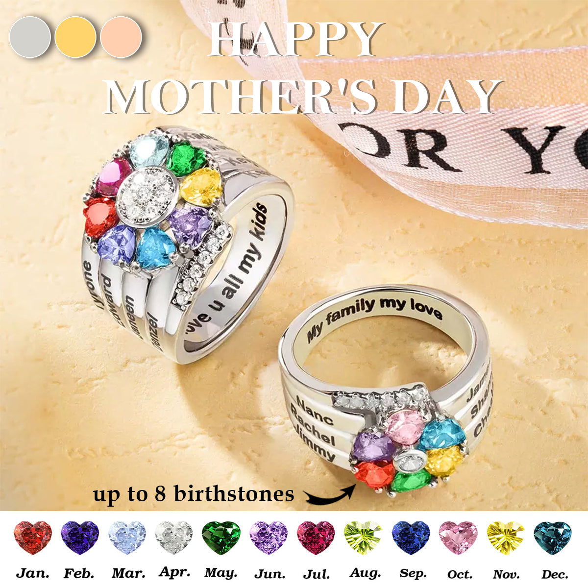 Personalized Birthstones Rings-Mother's Day Gift