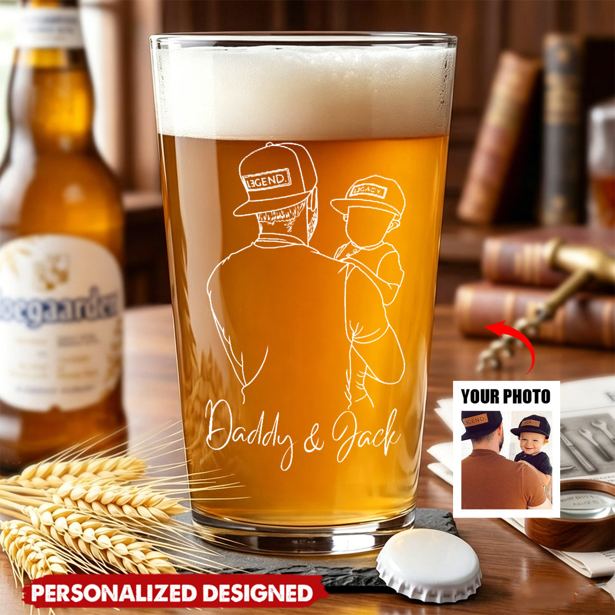 Personalized Dad Portrait from Photo Beer Glass/Whiskey Glass-Fathers Day Gift