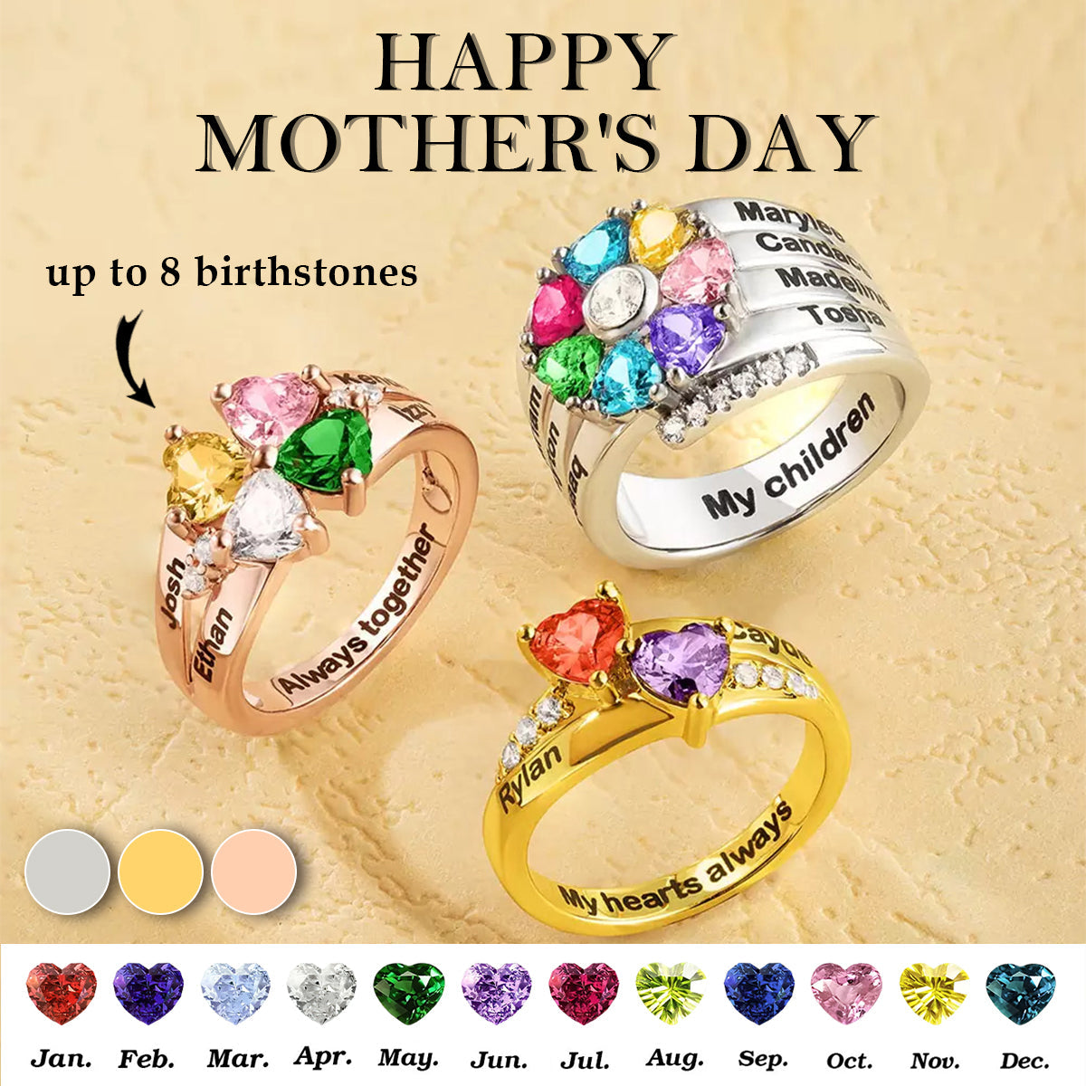 Personalized Birthstones Rings-Mother's Day Gift