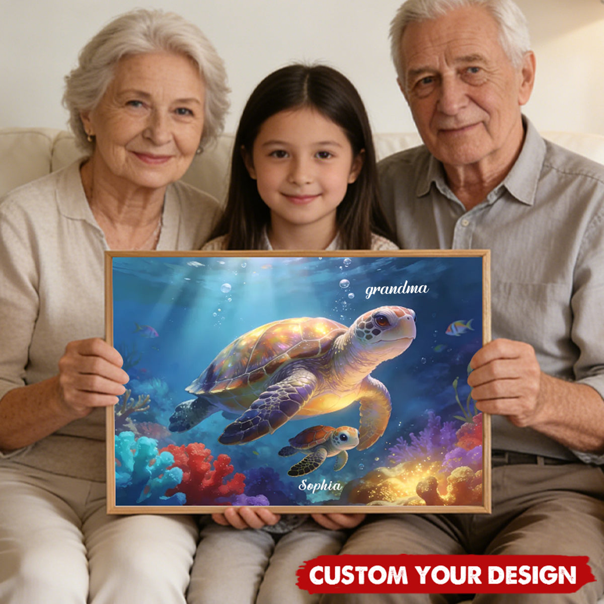 Grandma Grandkids Sea Turtles - Personalized Poster - Mother's Day Gift For Grandma