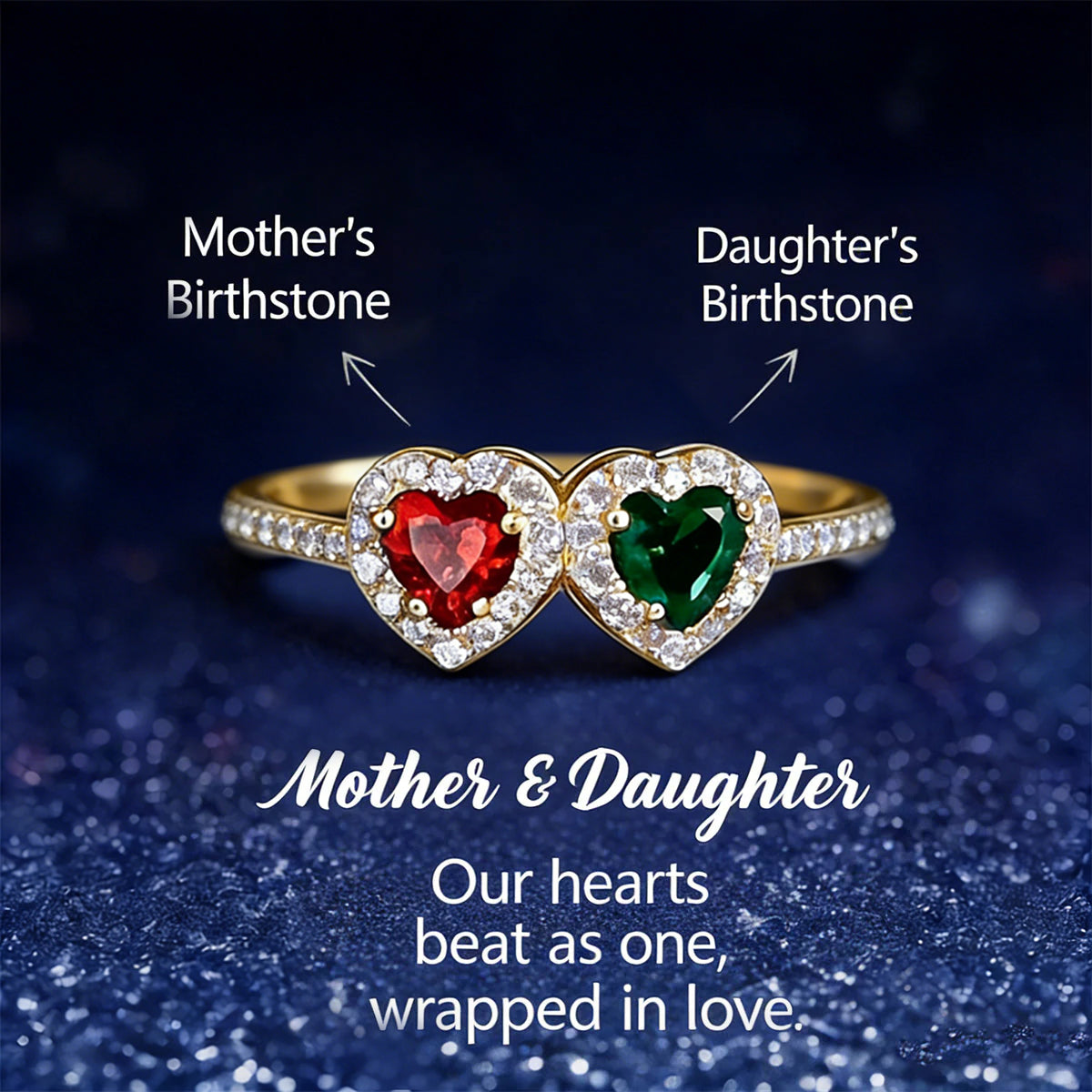 Personalized Heart Birthstone Ring, Dainty Two Stone Ring, Mother's Ring