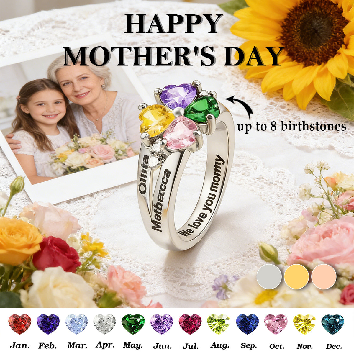 Personalized Birthstones Rings-Mother's Day Gift