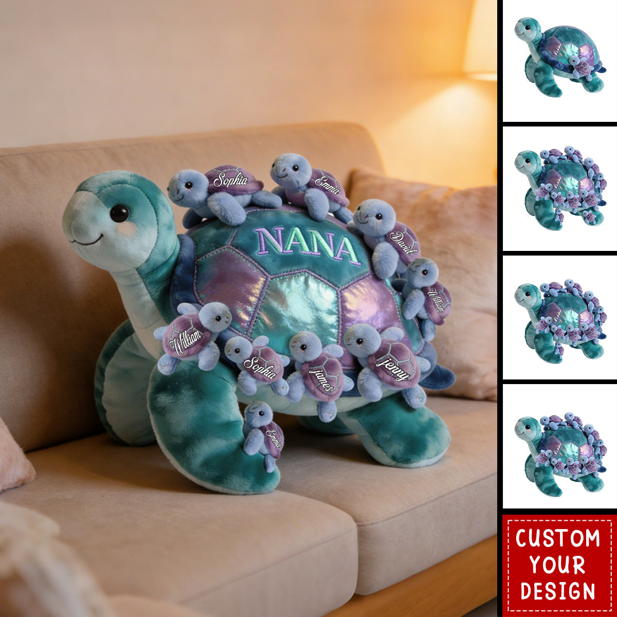 Nana Turtle Gift For Mom Grandma - Personalized Grandma Faux Fur Shaped Pillow