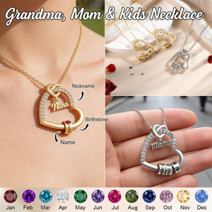 Personalized Kids Birthstone Name Heart Necklace - Gift For Mom Grandma