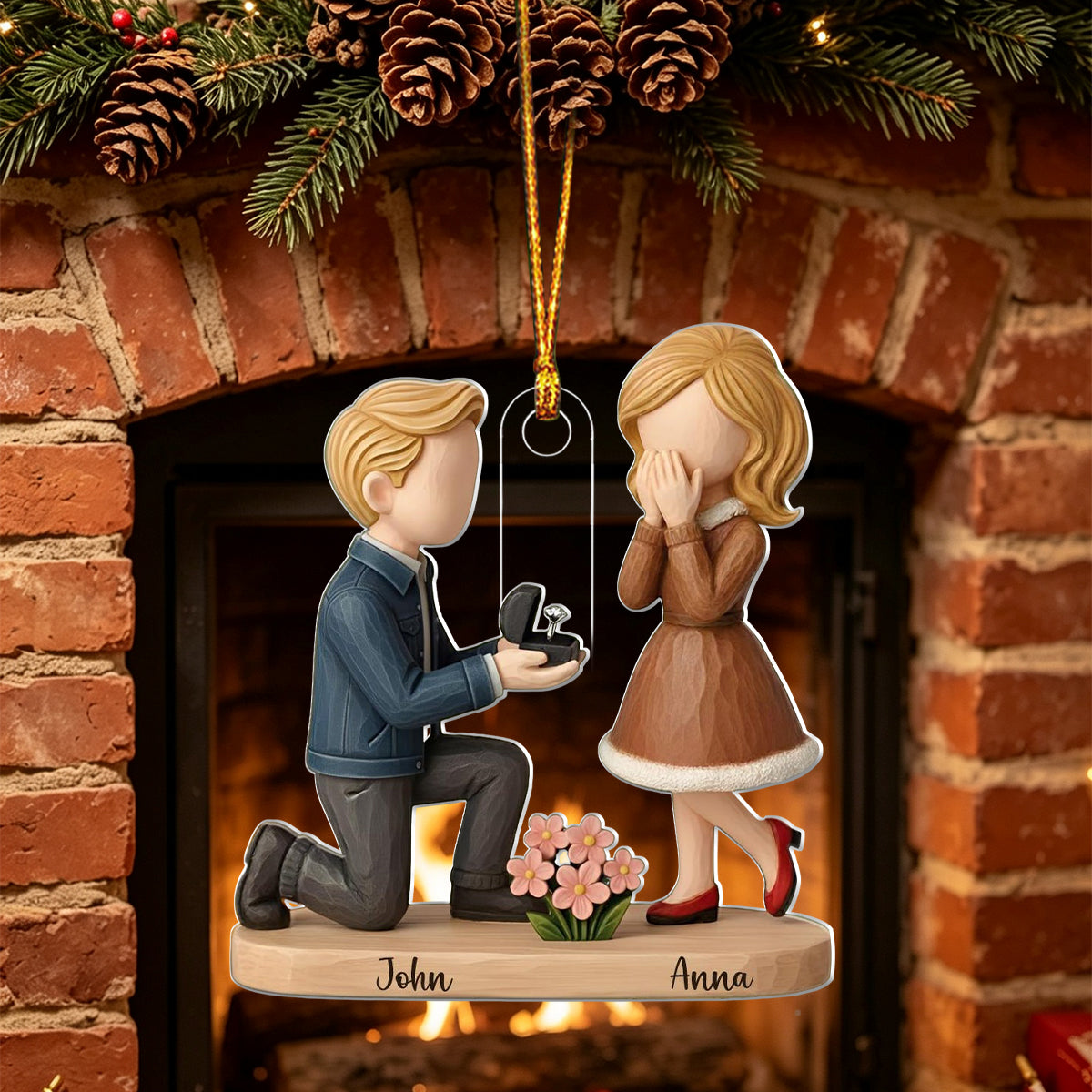 Personalized Couple Marriage Proposal Christmas Ornament, Engagement Gift For Couples