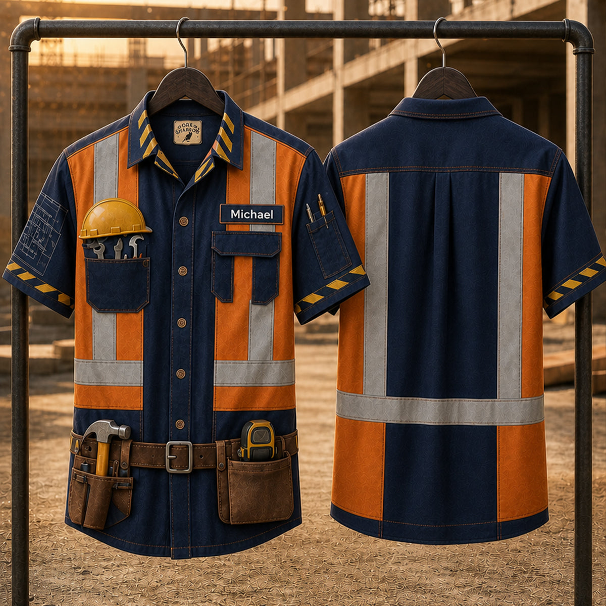 Personalized Construction Worker Hawaiian Shirt,Halloween Party Outfit