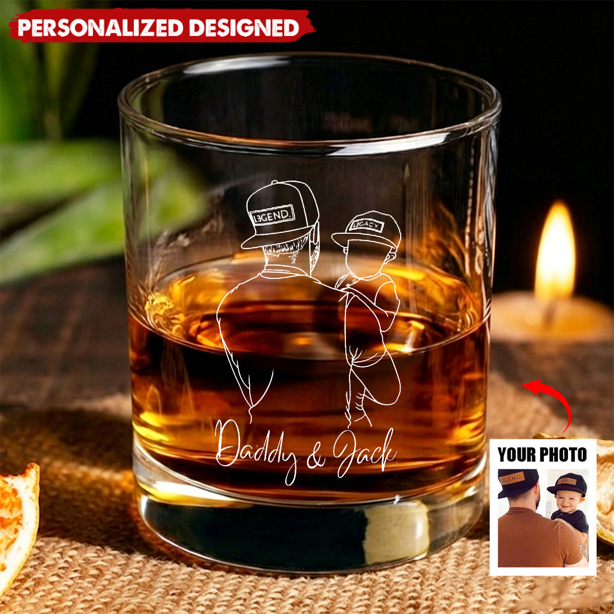 Personalized Dad Portrait from Photo Beer Glass/Whiskey Glass-Fathers Day Gift