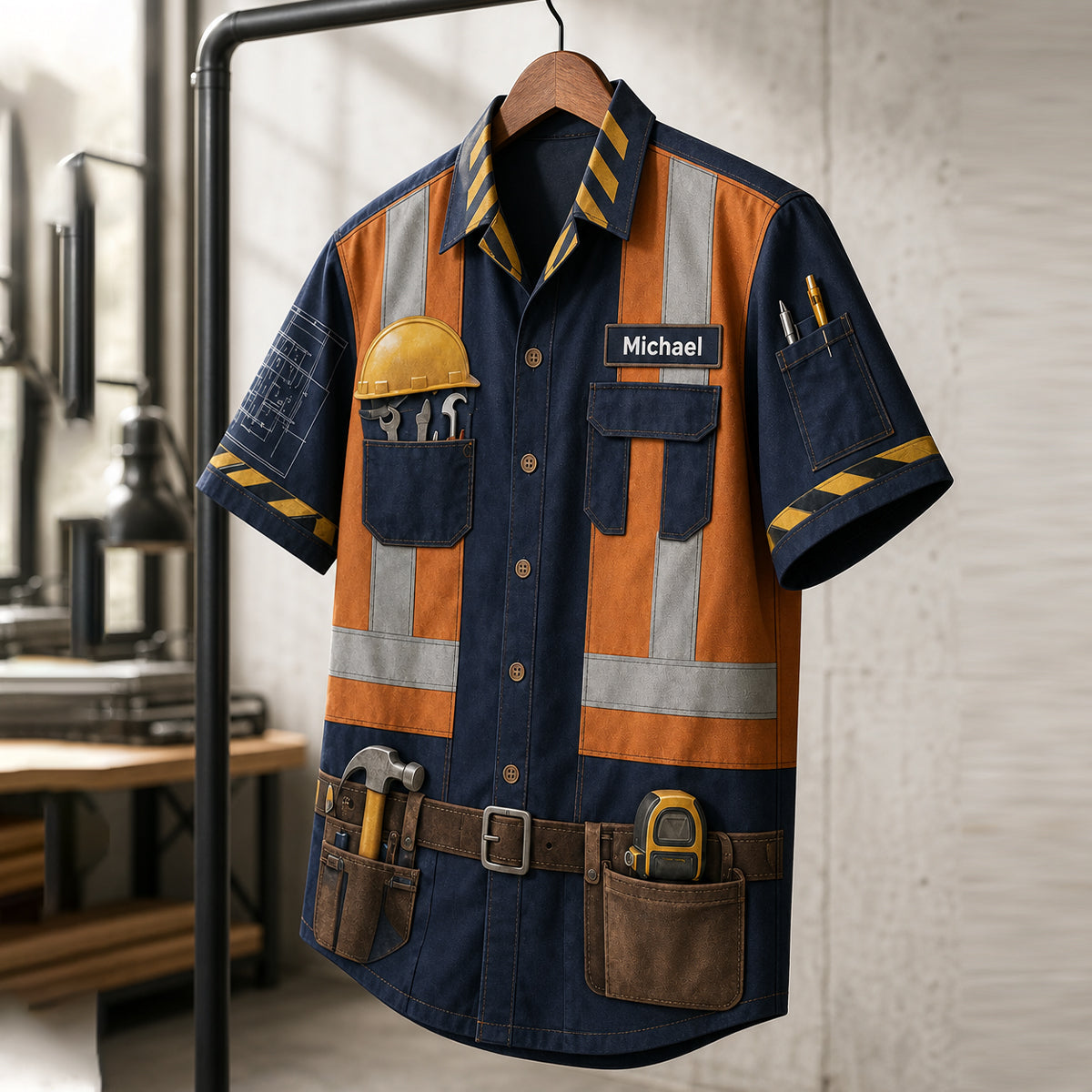 Personalized Construction Worker Hawaiian Shirt,Halloween Party Outfit