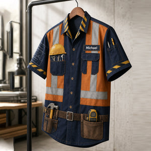 Personalized Construction Worker Hawaiian Shirt,Halloween Party Outfit