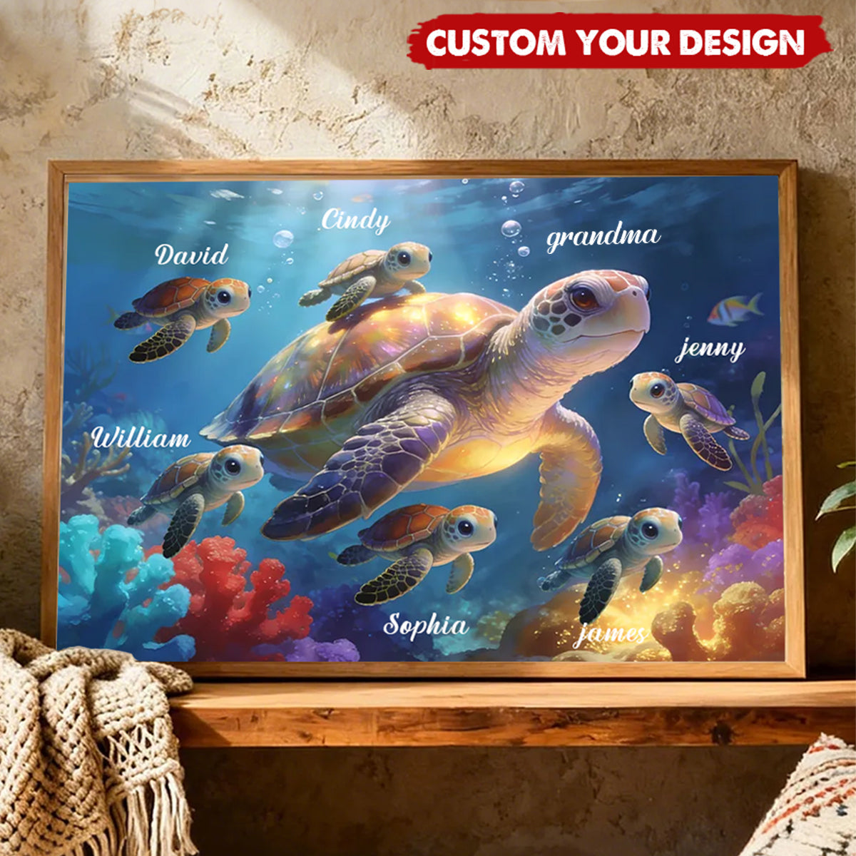 Grandma Grandkids Sea Turtles - Personalized Poster - Mother's Day Gift For Grandma