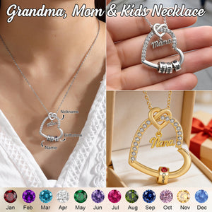 Personalized Kids Birthstone Name Heart Necklace - Gift For Mom Grandma