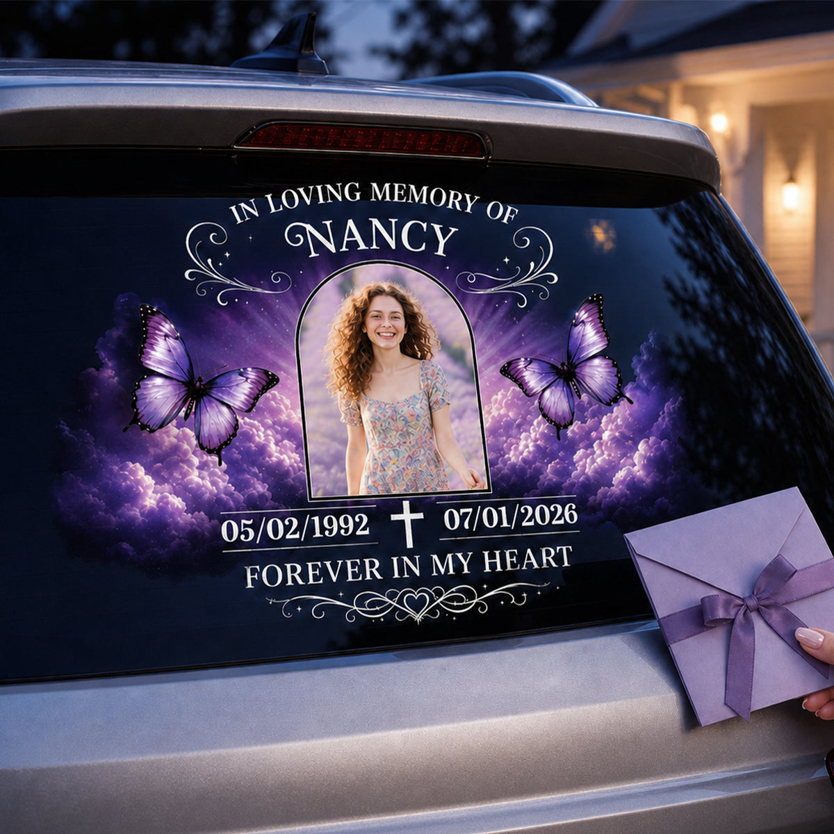 Forever in Our Hearts Personalized Memorial Car Decal - Custom Photo In Loving Memory Window Sticker for Family