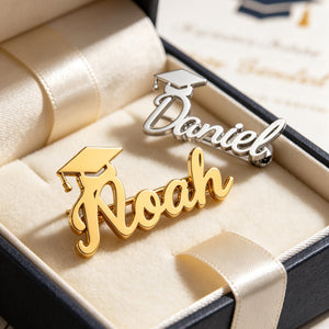 Custom Name with Graduation Hat Lapel Pin, Personalised Graduation Celebration Gift
