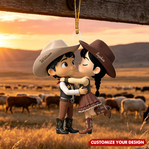 Personalized Cowboy/Cowgirl Couple Christmas Ornament, Western Country Lovers Gift