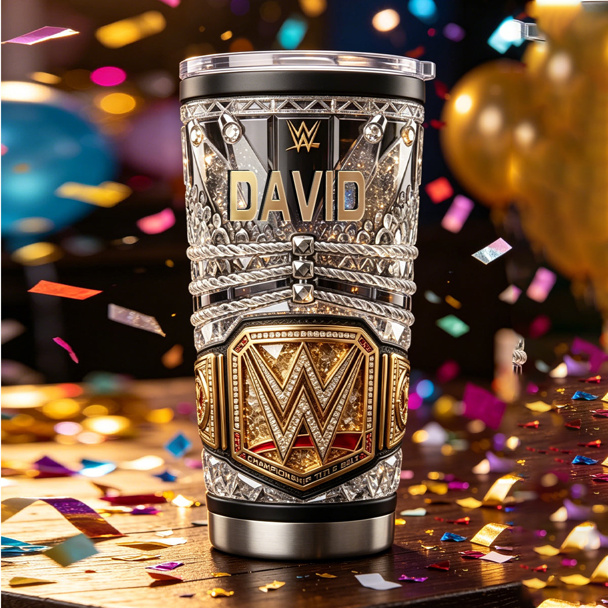 Personalized Wrestling Champion Tumbler, Custom Name Belt Style 20oz Tumbler, Wrestling Fan Gift