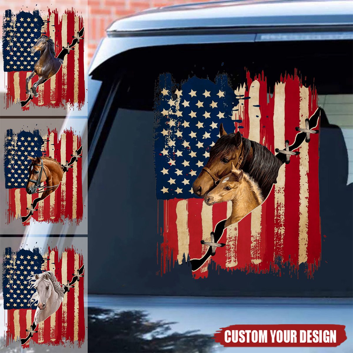 Personalized America horse flag printed decal -  gift for horse lovers