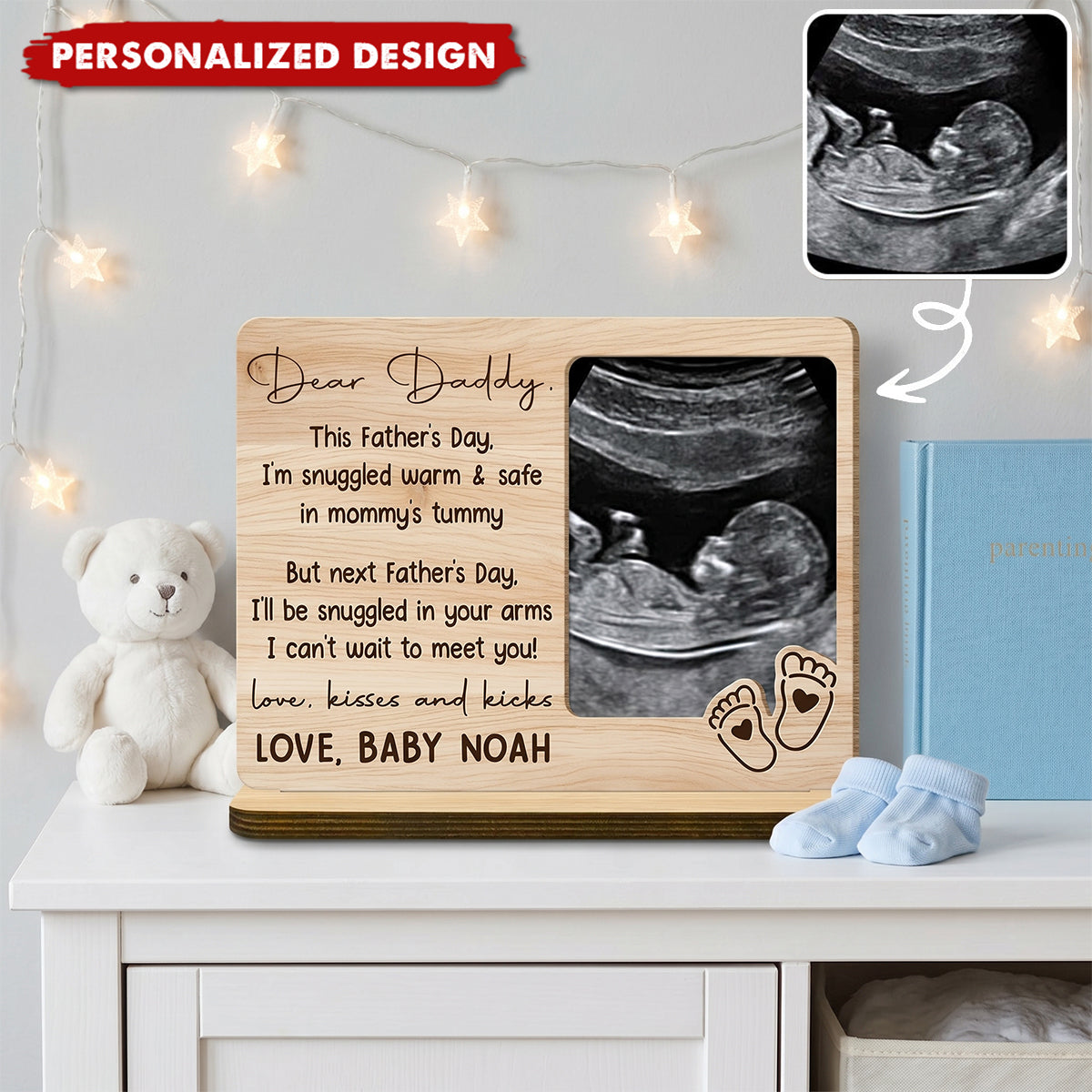 Dear Daddy Ultrasound Photo Wood Plaque-Gift For First Time Dad