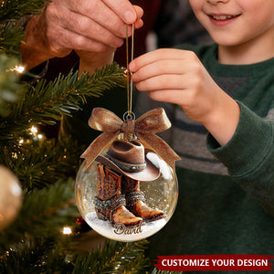 Personalized Cowboy Ornament, Custom Name Western Boots and Hat Ornament