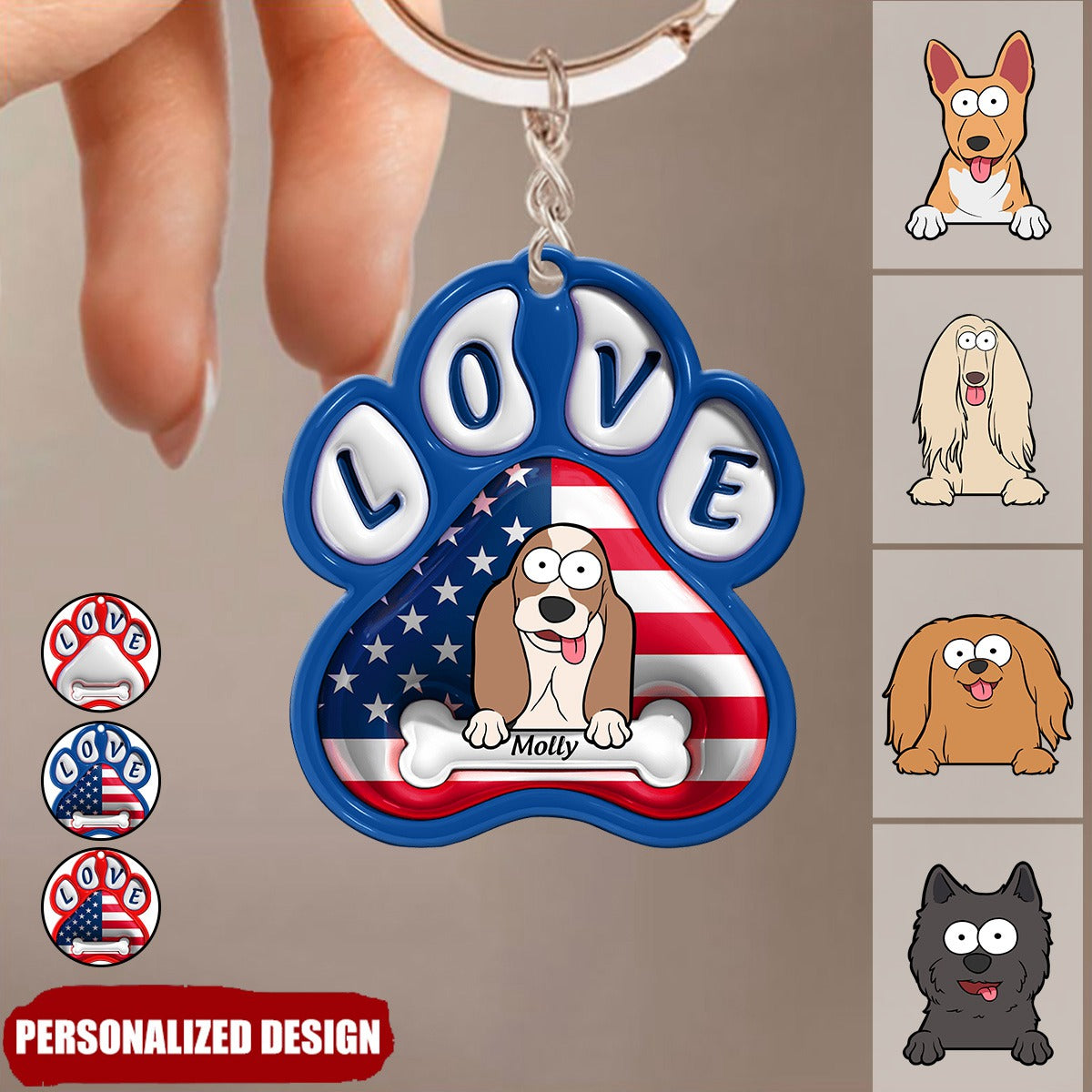 Cute Pet Dogs Flag Pattern-Personalized 3D Inflated Effect Keychain-Gift For Dog Lovers