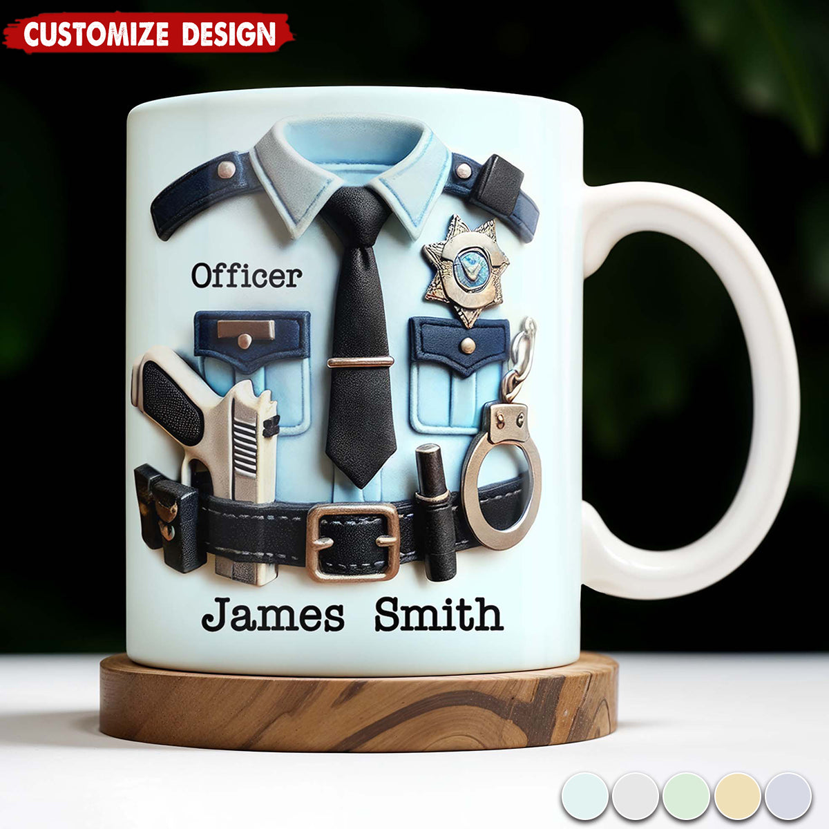 Officer, Police Uniform, Badge and Handcuffs-Personalized Coffee Mug-Gift for Police Officers
