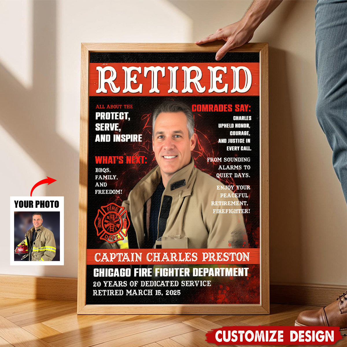 Personalized Firefighter Magazine Cover Poster - Gift For Fireman