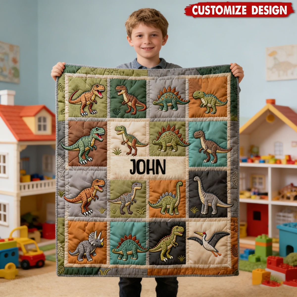 Love Dinosaur - Personalized Kid Blanket