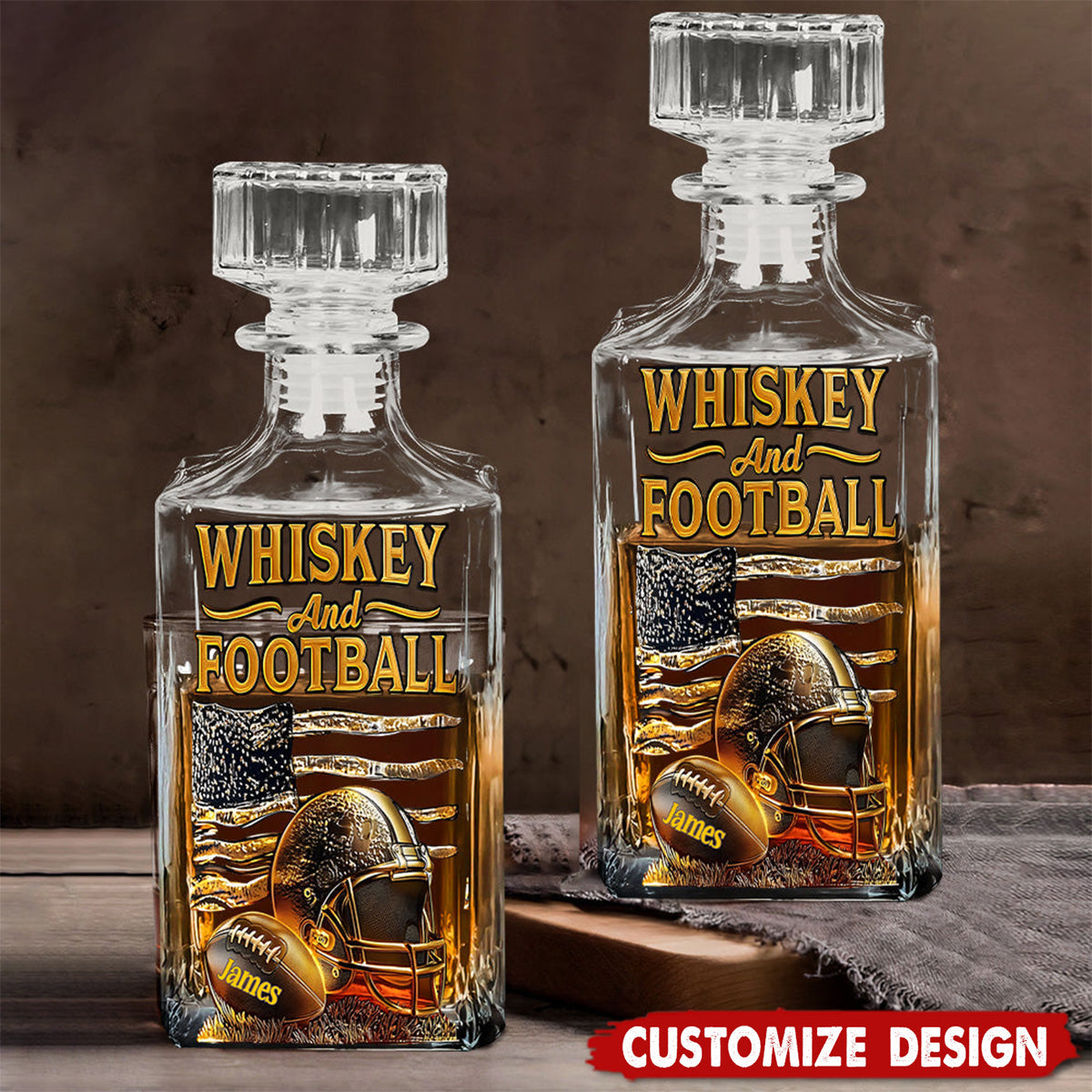 Whiskey And Football - Personalized Football Whiskey Decanter Set