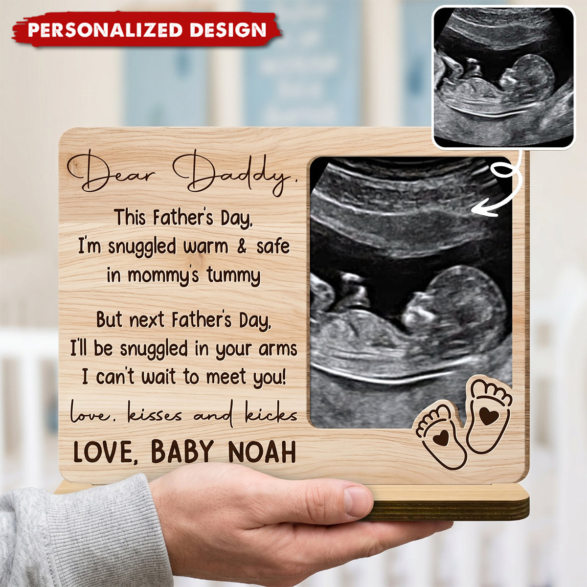 Dear Daddy Ultrasound Photo Wood Plaque-Gift For First Time Dad