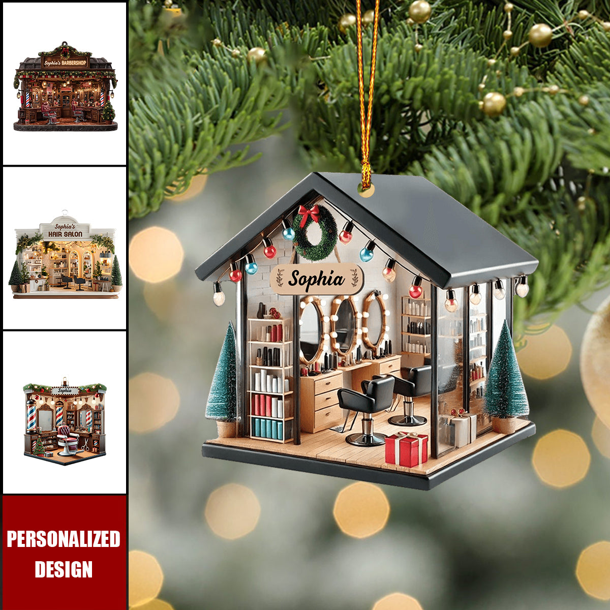 Personalized Hair Salon Acrylic Christmas Ornament Gift For Hairdresser