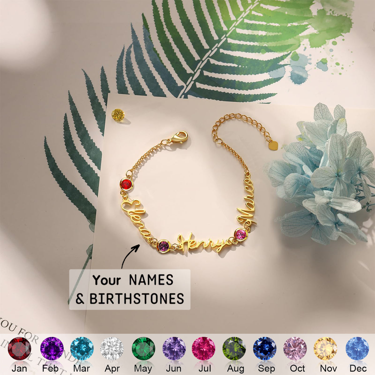 Personalized Birthstone And Name Bracelet - Gift For Mom,Grandma