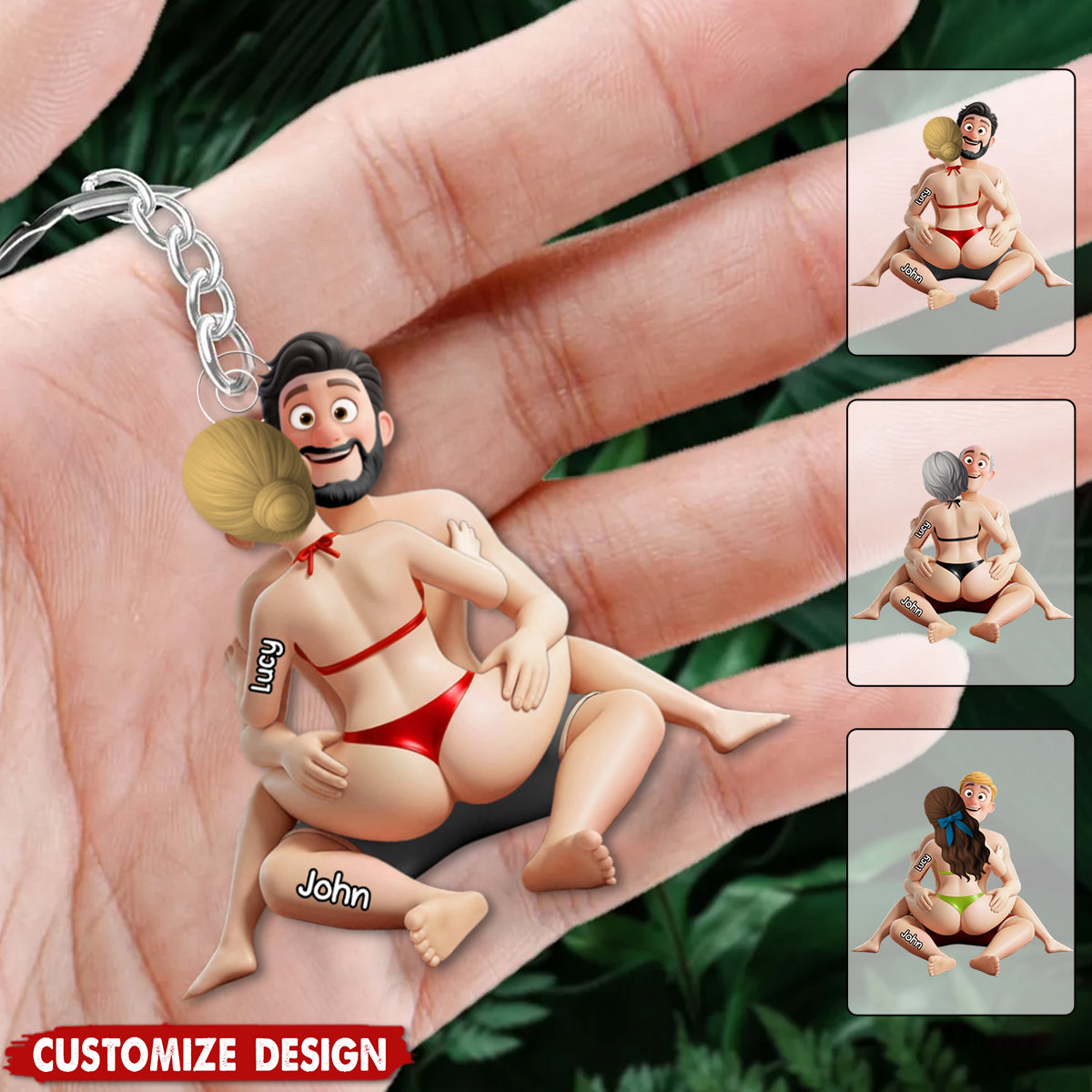 Playful Hugging Couple Acrylic Keychain - Personalized Gifts For Couples