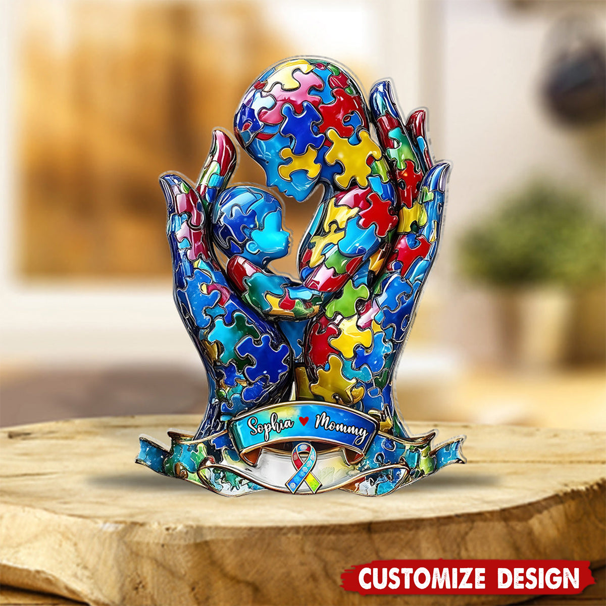 Mom And Kid - Personalized Autism Awareness Shaped Acrylic Plaque