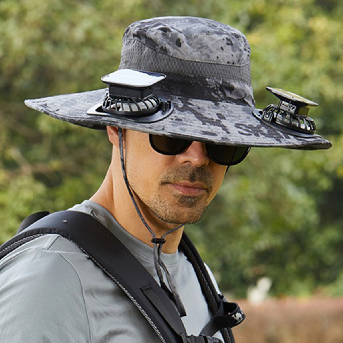 Wide Brim Solar Fan Outdoor Fishing Hat-Solar & USB Charging - Father's Day Gift