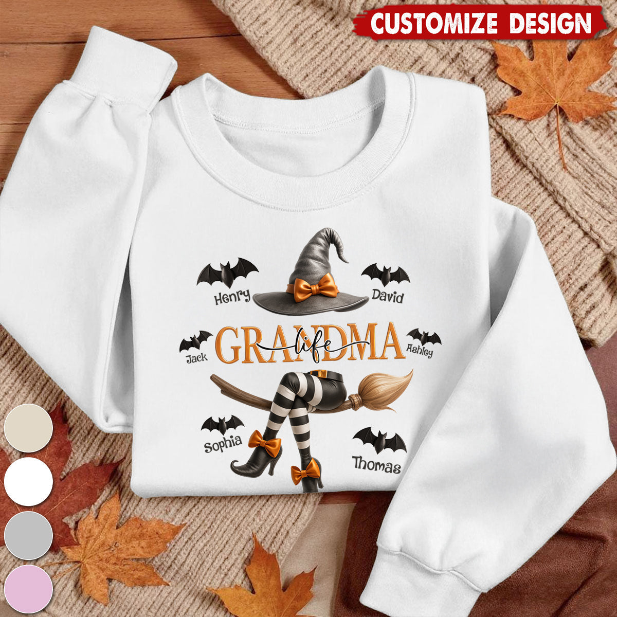 Grandma Life Witch 3D Effect Personalized Halloween Sweatshirt