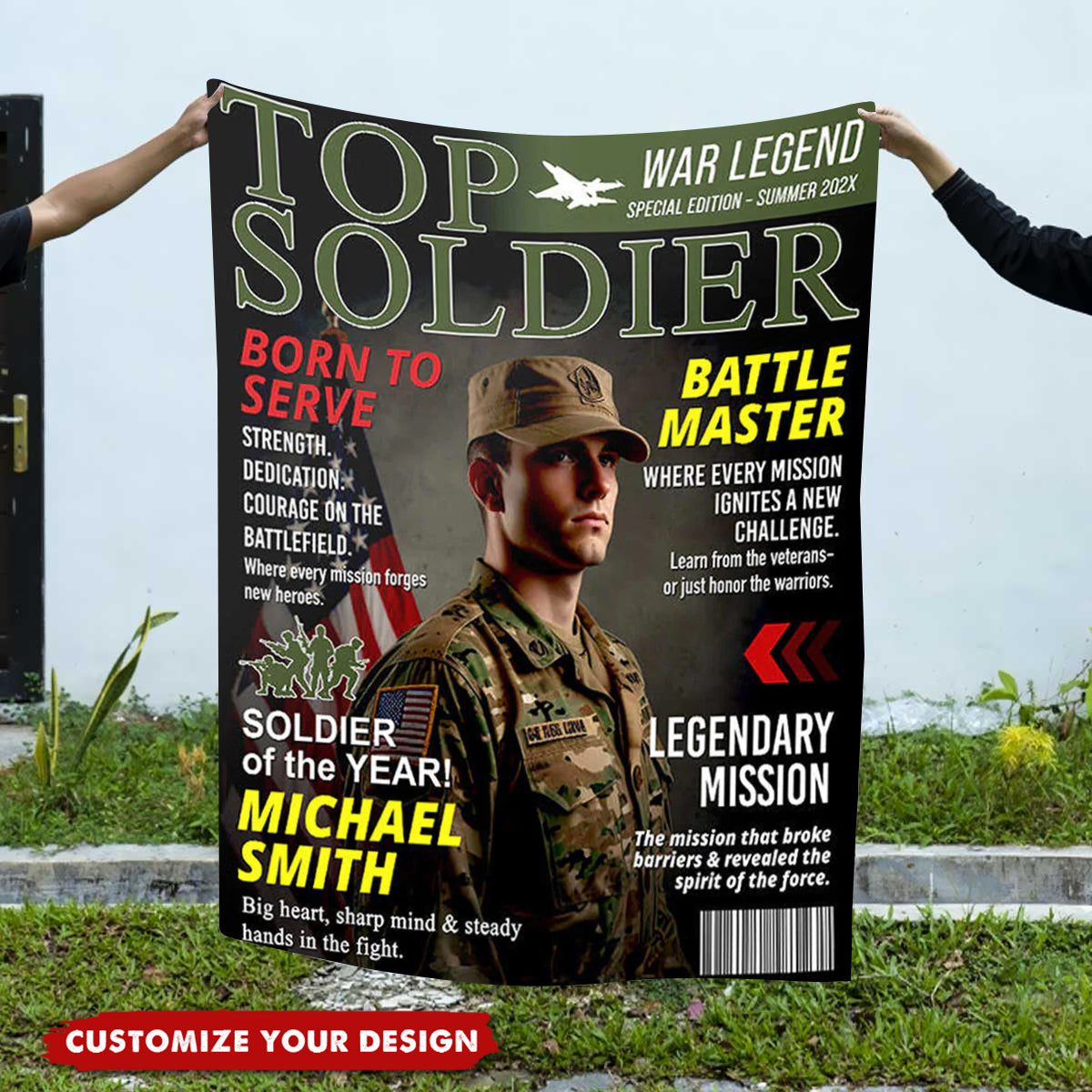 Personalized Army Gifts Soldier Custom Magazine Cover Blanket, Army Retirement Gift for Navy Marine Air Force