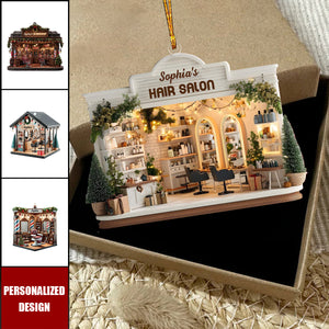 Personalized Hair Salon Acrylic Christmas Ornament Gift For Hairdresser