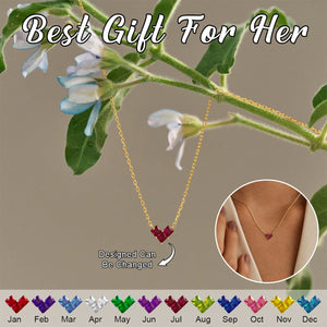 Personalised Dainty Heart Birthstone Necklace-Gift for Her