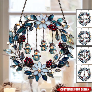 Personalized Snowman Family Wreath Suncatcher