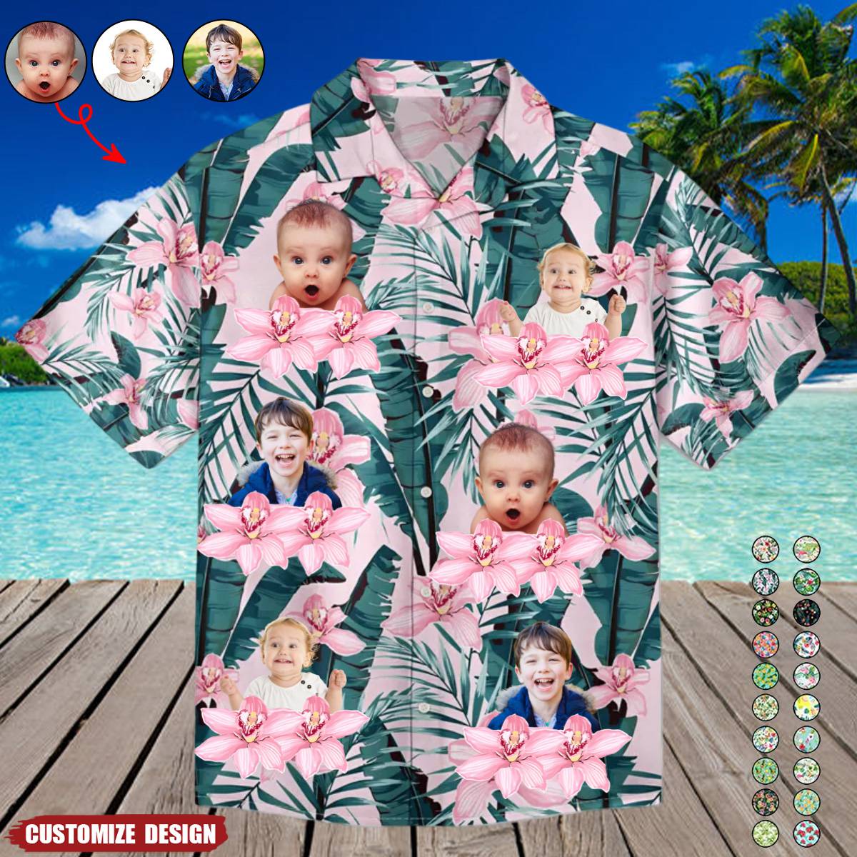 Custom Photo Pet Face Family Tropical Background - Personalized Hawaiian Shirt