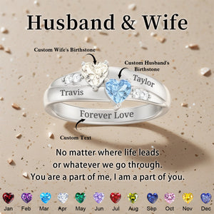 For My Love-Double Heart Couple Birthstone Ring