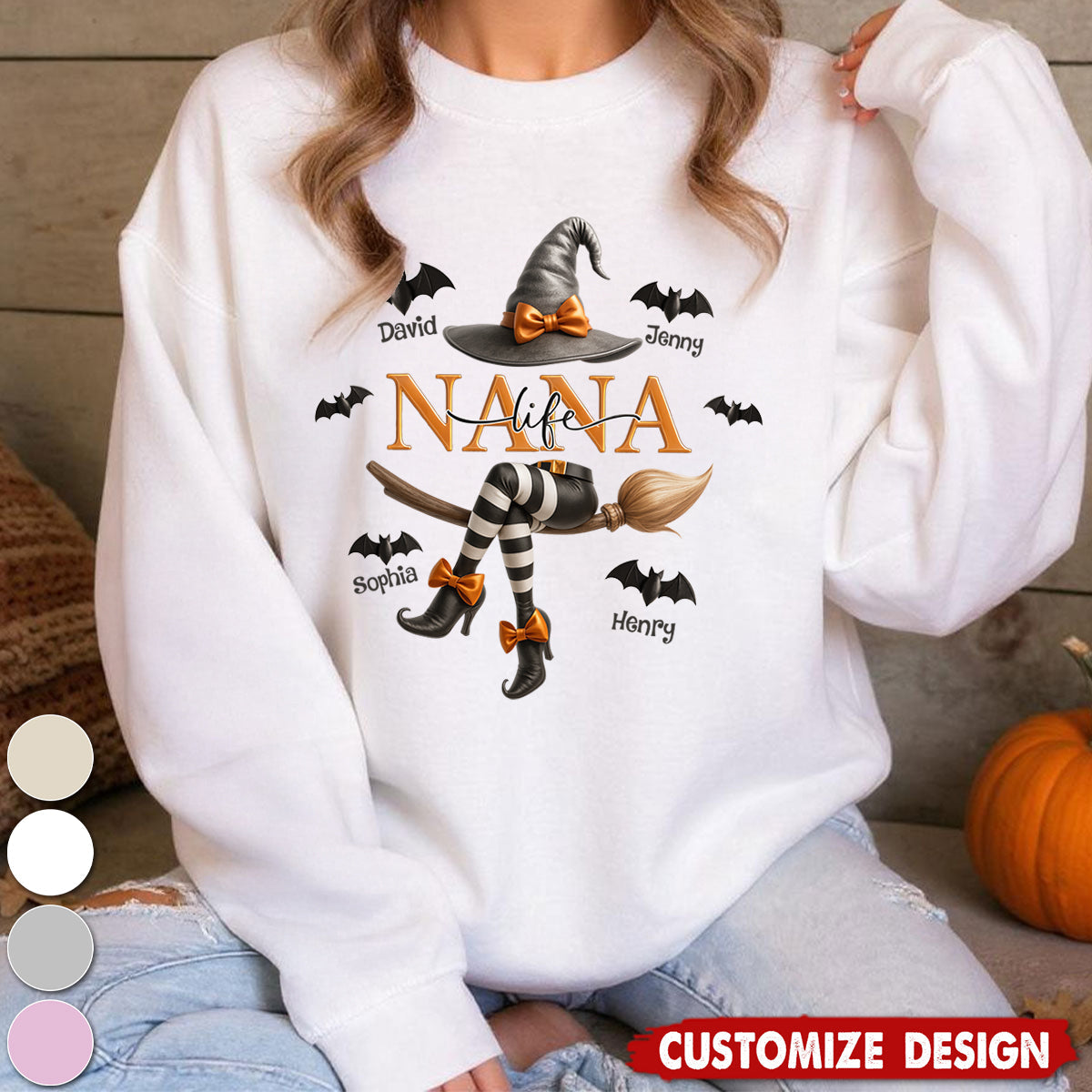 Grandma Life Witch 3D Effect Personalized Halloween Sweatshirt