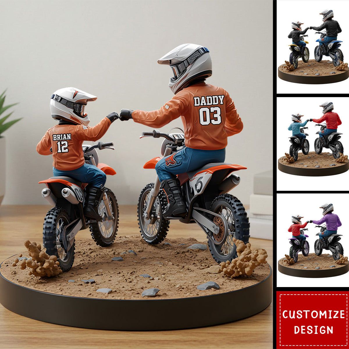 Dirt Bike Dad And Kid - Personalized Dirt Bike Shaped Acrylic Plaque