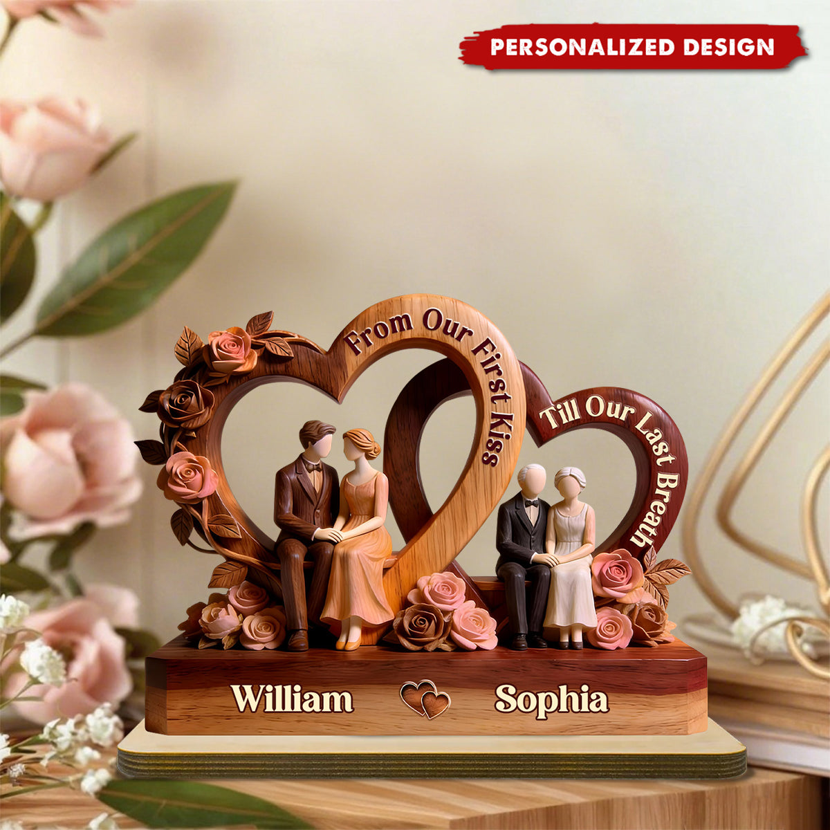 From Our First Kiss Till Our Last Breath-Personalized Wooden Plaque